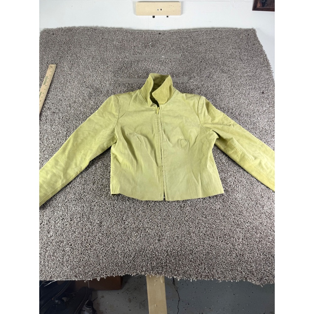 Coldwater Creek Womens Chartreuse Green 100% Suede Leather Zip Jacket‎ Size L